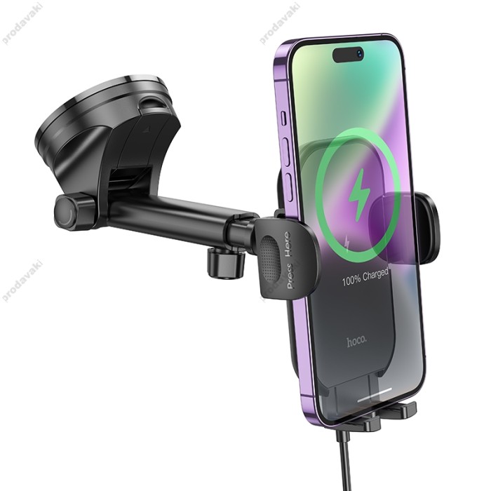 Автомобільний тримач із бездротовою зарядкою Hoco HW5 Journey wireless fast charging (center console) Black