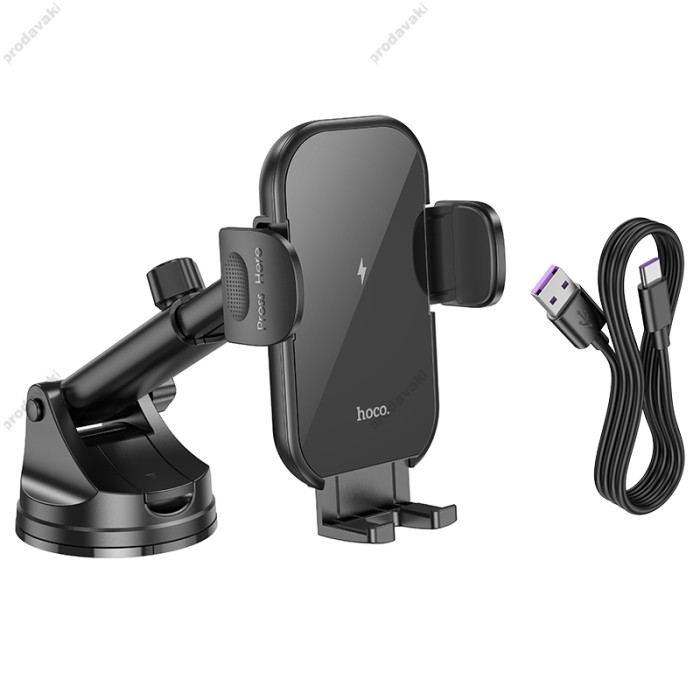 Автомобільний тримач із бездротовою зарядкою Hoco HW5 Journey wireless fast charging (center console) Black