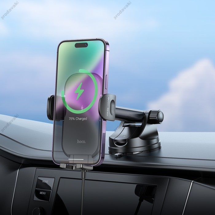 Автомобільний тримач із бездротовою зарядкою Hoco HW5 Journey wireless fast charging (center console) Black