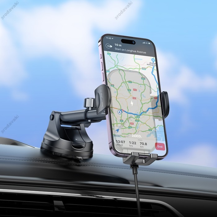 Автомобільний тримач із бездротовою зарядкою Hoco HW5 Journey wireless fast charging (center console) Black