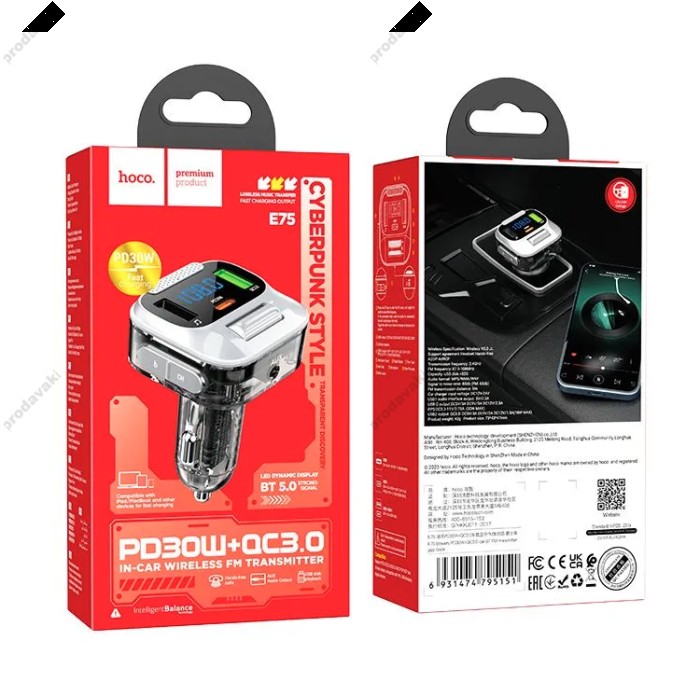 FM - трансмітер Hoco E75 Bravery PD30W+QC3.0 Black