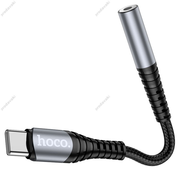 Аудіоадаптер HOCO LS33 Type-C to AUX (3,5mm) 0,12m. Metal Gray