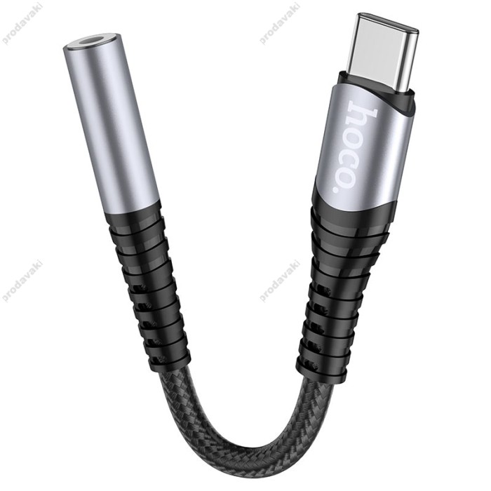 Аудіоадаптер HOCO LS33 Type-C to AUX (3,5mm) 0,12m. Metal Gray
