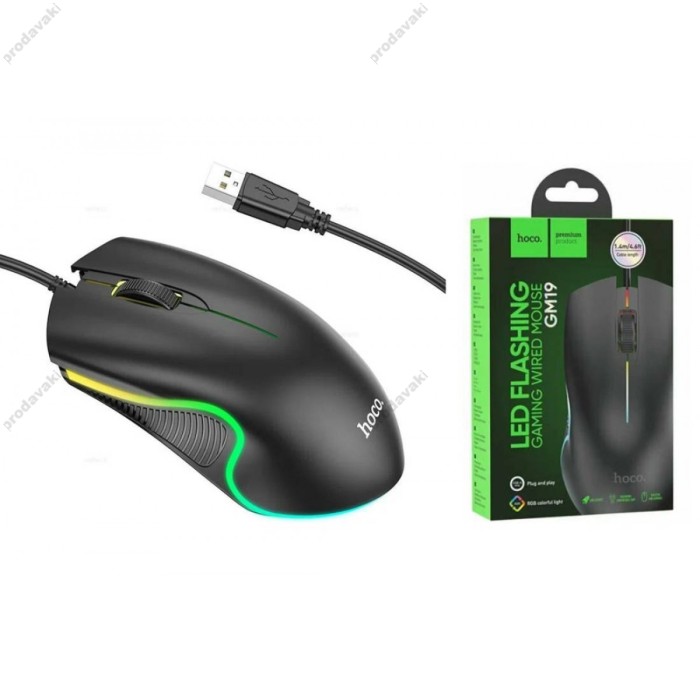 Комп'ютерна Миша HOCO GM19 Enjoy gaming luminous wired mouse Black