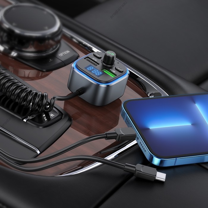 FM - трансмітер HOCO E74 Energy 2in1 QC3.0 BT5.0 Gray