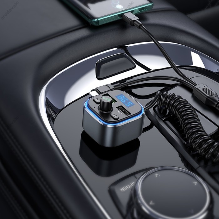 FM - трансмітер HOCO E74 Energy 2in1 QC3.0 BT5.0 Gray