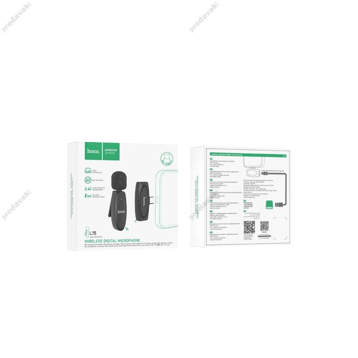 Бездротовий мікрофон Hoco L15 Type-C Wireless Digital Microphone Crystal lavalier Black