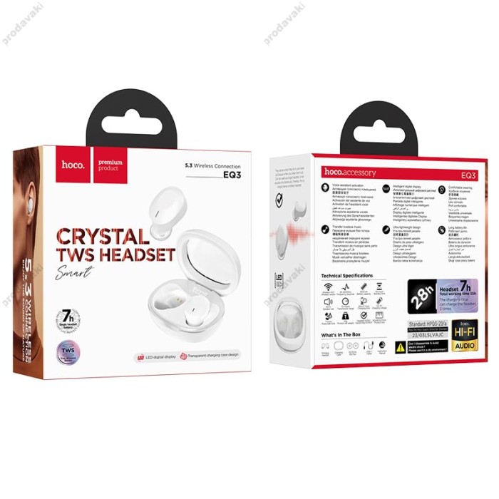 Бездротові Bluetooth навушники Hoco EQ3 Smart true бездротовий headset BT 5.3 Milky White