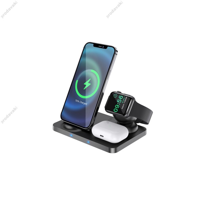 Бездротовий зарядний пристрій HOCO CW33 Ultra-Charge 3-in-1 vertical ws fast charge 15W / 7.5W / 3W Black