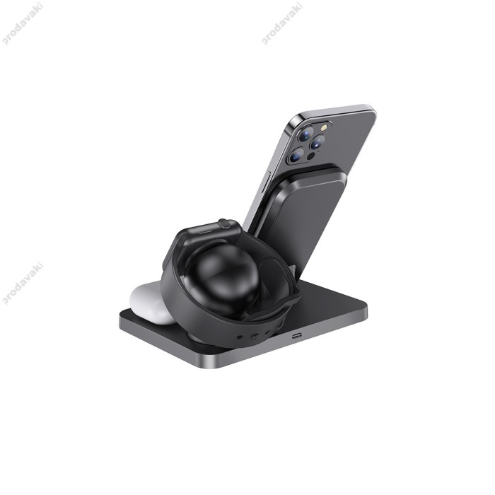 Бездротовий зарядний пристрій HOCO CW33 Ultra-Charge 3-in-1 vertical ws fast charge 15W / 7.5W / 3W Black
