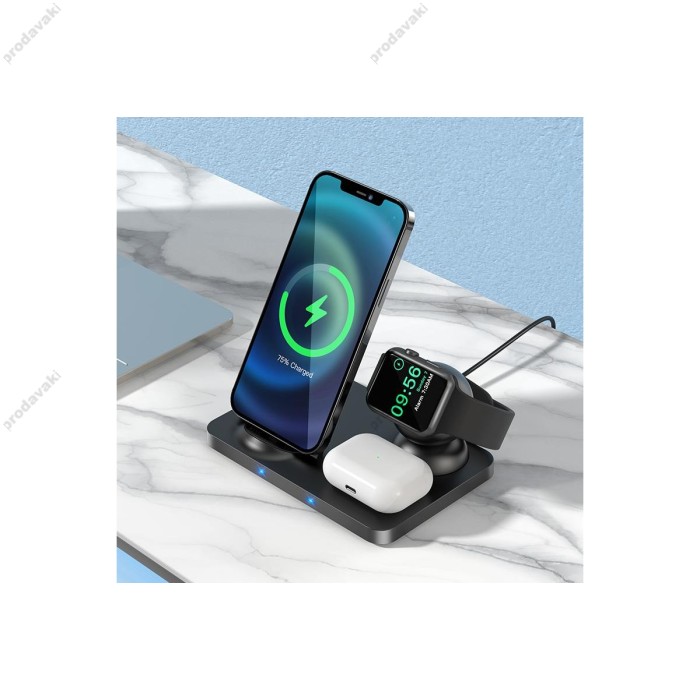 Бездротовий зарядний пристрій HOCO CW33 Ultra-Charge 3-in-1 vertical ws fast charge 15W / 7.5W / 3W Black