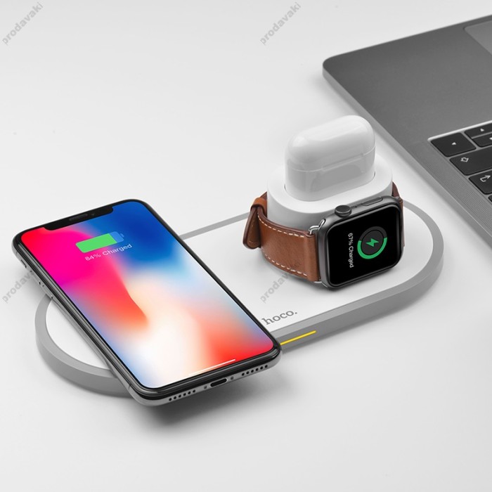 Бездротовий зарядний пристрій HOCO CW21 Wisdom 3-in-1 for iPhone / iWatch / AirPods 2A White