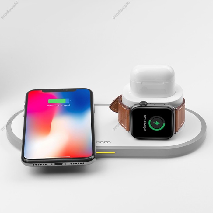 Бездротовий зарядний пристрій HOCO CW21 Wisdom 3-in-1 for iPhone / iWatch / AirPods 2A White