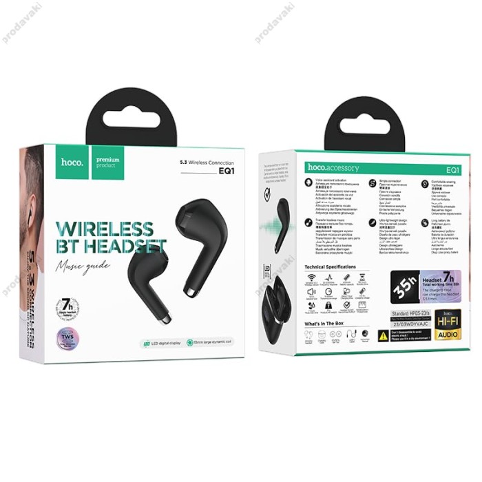 Бездротові Bluetooth навушники HOCO EQ1 Music guide true wireless headset BT 5.3 Black