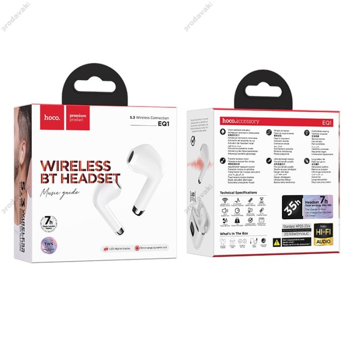 Бездротові Bluetooth навушники HOCO EQ1 Music guide true wireless headset BT 5.3 White