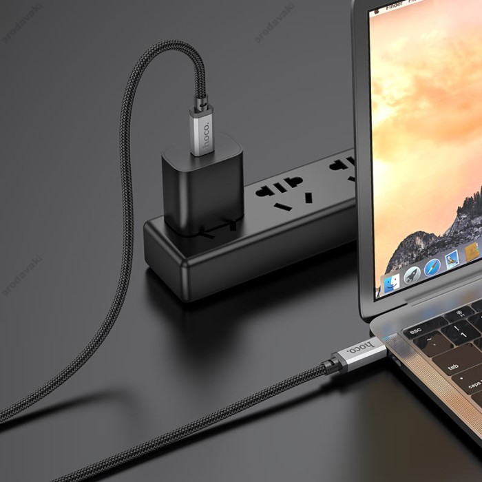 Кабель HOCO US05 USB4 HD high speed data cable Type-C to Type-C 100W 5A 2m Black