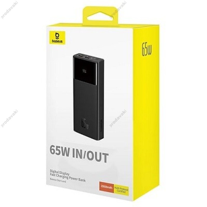 Повербанк портативний акумулятор Power bank Baseus Star-Lord Digital Display 65W 20000 mAh Cluster Black P10022906113-00