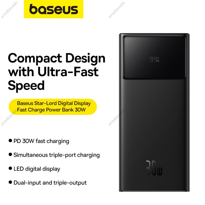 Повербанк портативний акумулятор Power Bank Baseus Star-Lord Digital 30W 20000 mAh Cluster White P10022904213-00