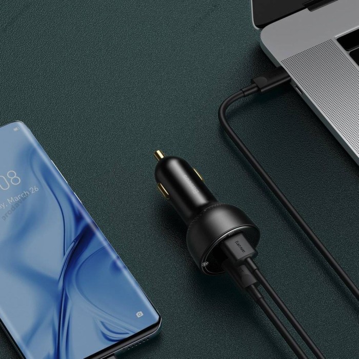 Автомобільний зарядний пристрій Baseus Superme Digital Display PPS (Type-C Cable) 100W Black TZCCZX-01