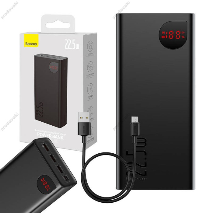Повербанк портативний акумулятор Power bank Baseus Adaman Metal Digital Display 22.5W 40000 mAh Black (PPAD020101)