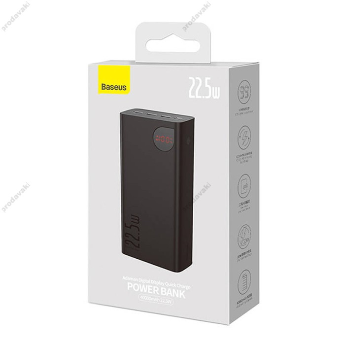 Повербанк портативний акумулятор Power bank Baseus Adaman Metal Digital Display 22.5W 40000 mAh Black (PPAD020101)