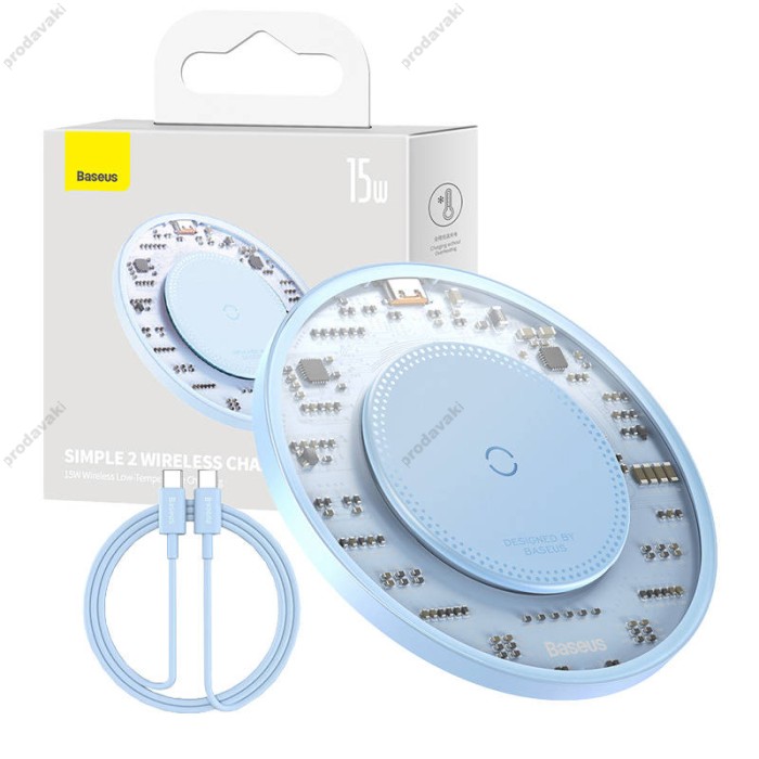 Бездротовий зарядний пристрій Baseus Simple 2 Wireless Charger 15W Blue CCJJ050003