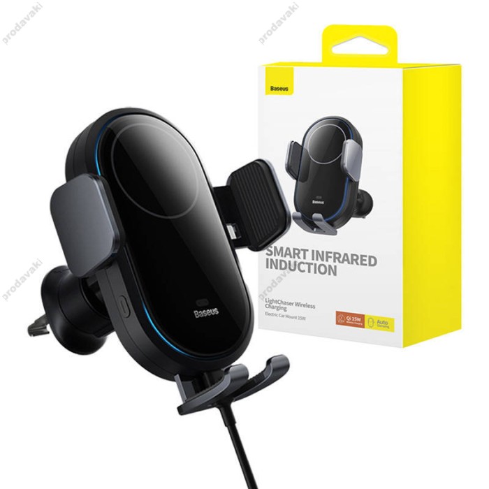 Автомобільний тримач із бездротовою зарядкою Baseus Light Chaser Wireless Charging Electric Car Mount 15W Black C40355900121-00