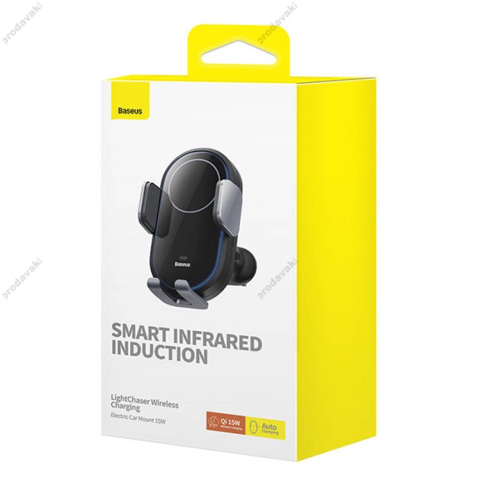 Автомобільний тримач із бездротовою зарядкою Baseus Light Chaser Wireless Charging Electric Car Mount 15W Black C40355900121-00