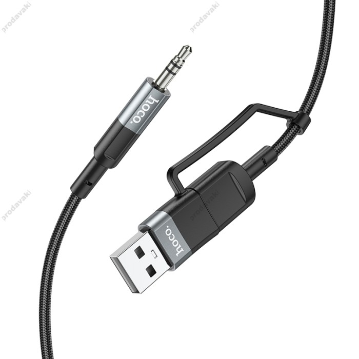 AUX-кабель Аудіоадаптер HOCO UPA23 Type-C + USB 2-in-1 digital audio conversion cable 1m. Metal Gray