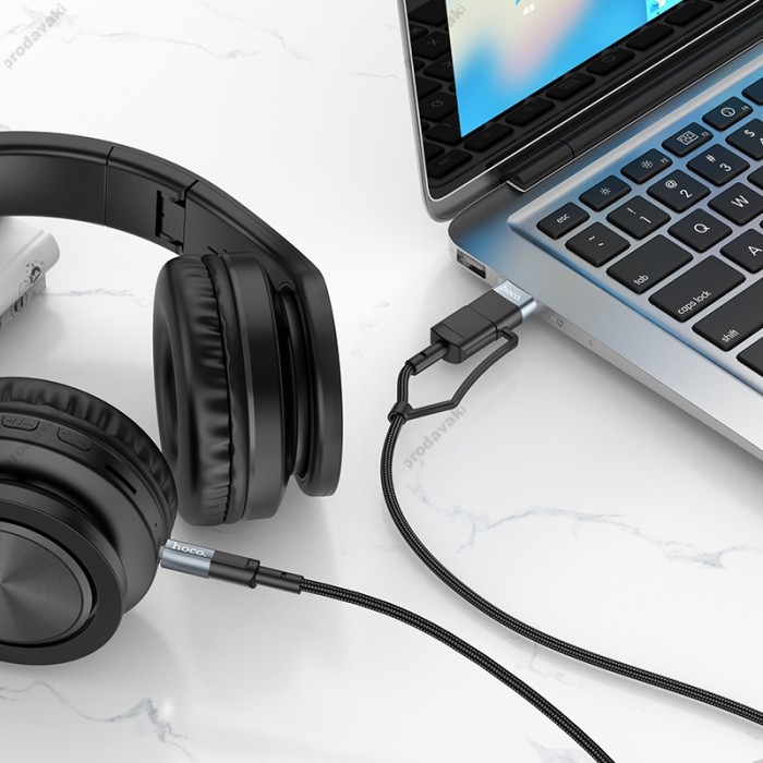 AUX-кабель Аудіоадаптер HOCO UPA23 Type-C + USB 2-in-1 digital audio conversion cable 1m. Metal Gray