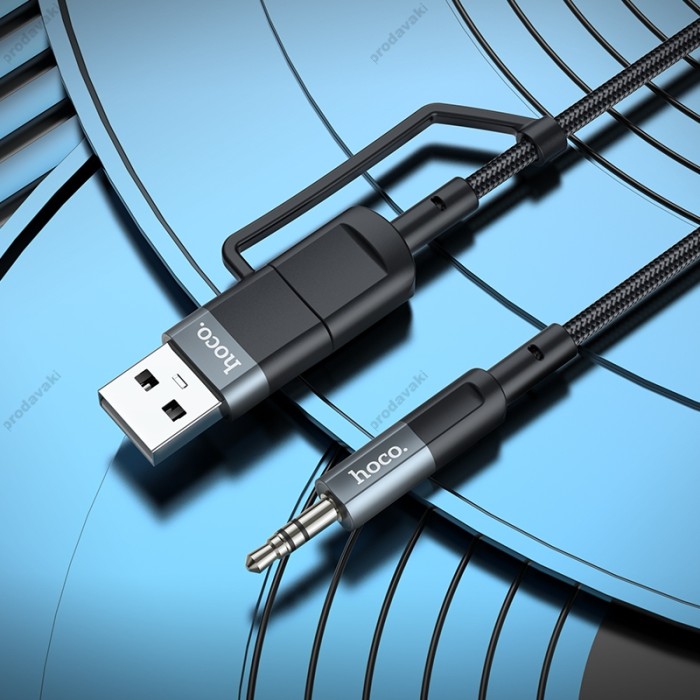 AUX-кабель Аудіоадаптер HOCO UPA23 Type-C + USB 2-in-1 digital audio conversion cable 1m. Metal Gray