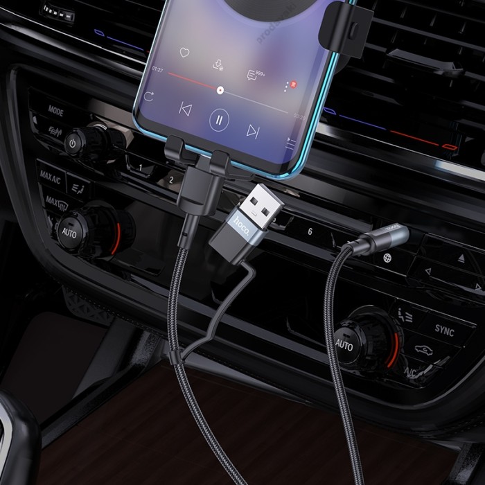 AUX-кабель Аудіоадаптер HOCO UPA23 Type-C + USB 2-in-1 digital audio conversion cable 1m. Metal Gray