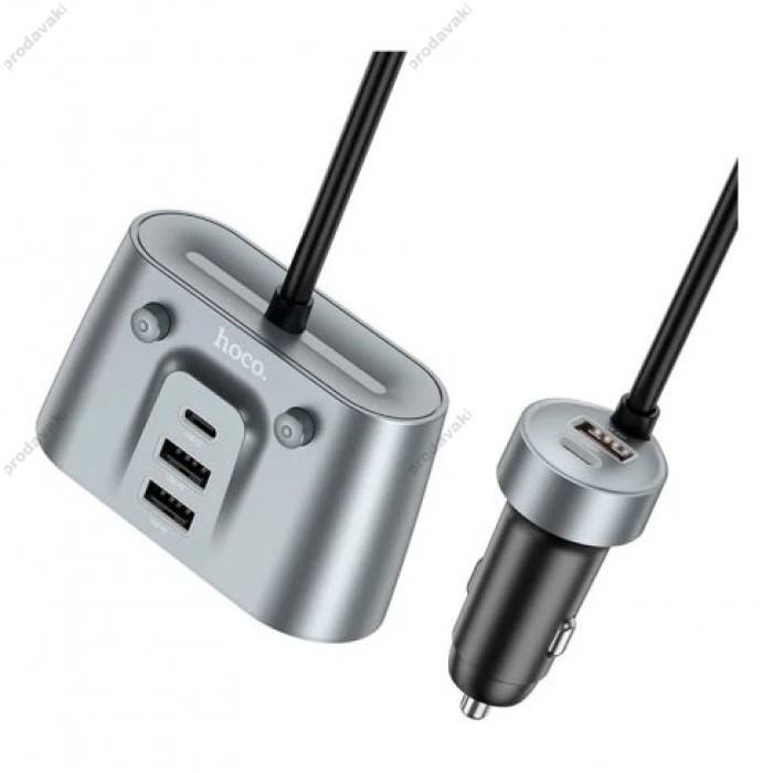 Автомобільний зарядний пристрій розгалужувач HOCO Z51 cigarette lighter Car charger 147W Metal gray