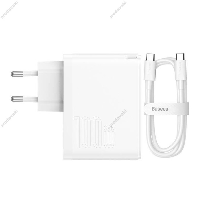 Мережевий зарядний пристрій Baseus GaN5 Pro Fast Charger Type-C cable 100W White CCGP090202