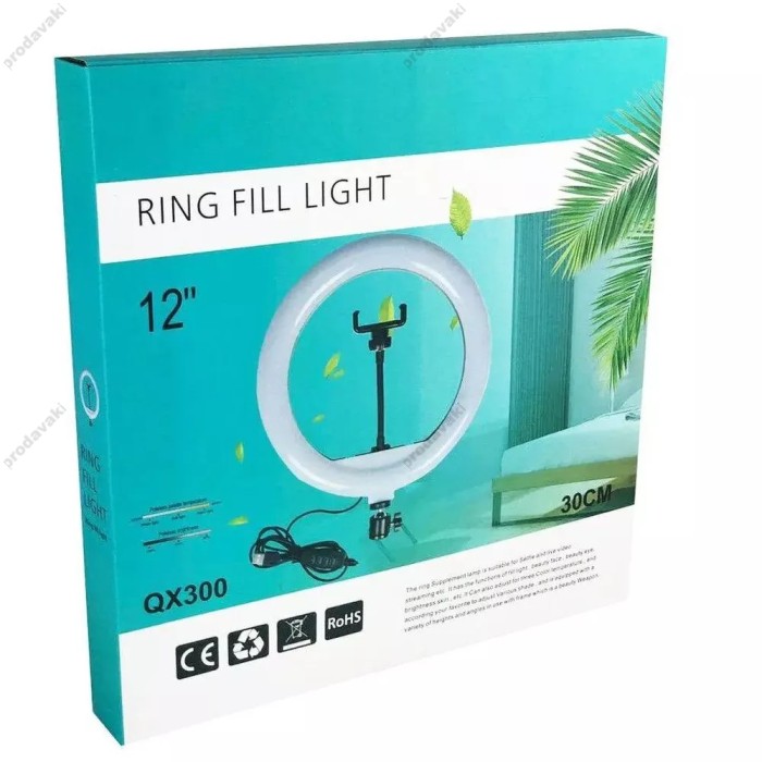 Лампа Кільцева Fill Light LED CH QX300 30cm 12W 3000-6000К на дроті USB