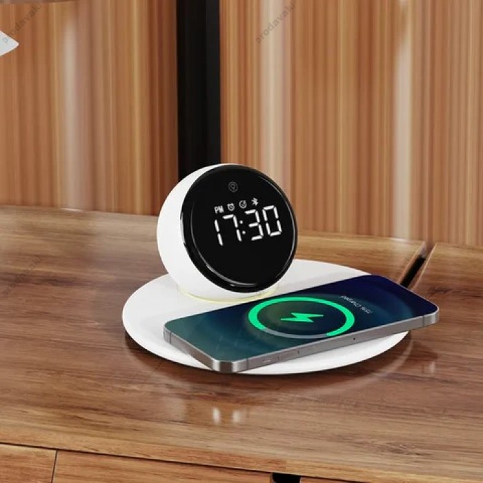 Бездротова зарядка стенд WIWU Wi-W017 15W 3in1 Wireless Charger+Digital Alarm+Bluetooth Speaker