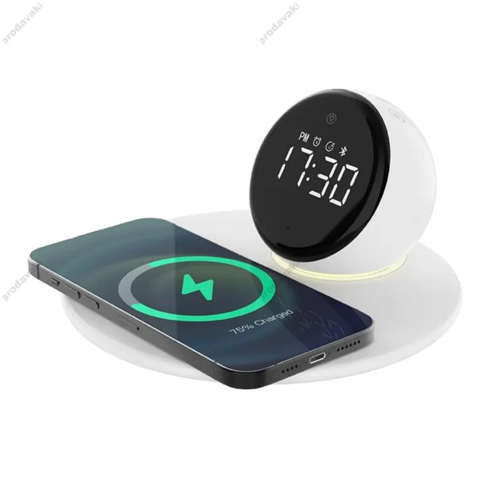Бездротова зарядка стенд WIWU Wi-W017 15W 3in1 Wireless Charger+Digital Alarm+Bluetooth Speaker