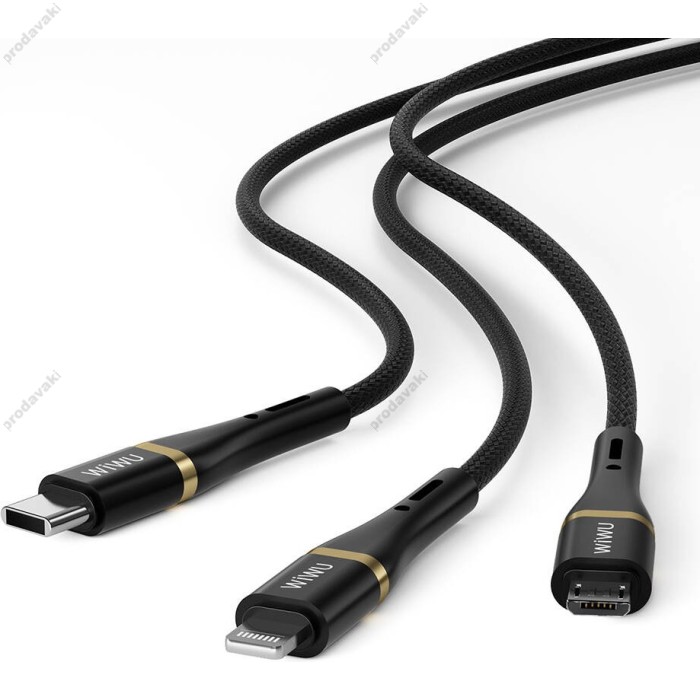 Кабель Wiwu Wi-C024 Elite Series 3in1 Type-C to Lightning – Type-C – Micro USB Ultra Fast Charging Cable 100W 1.2M