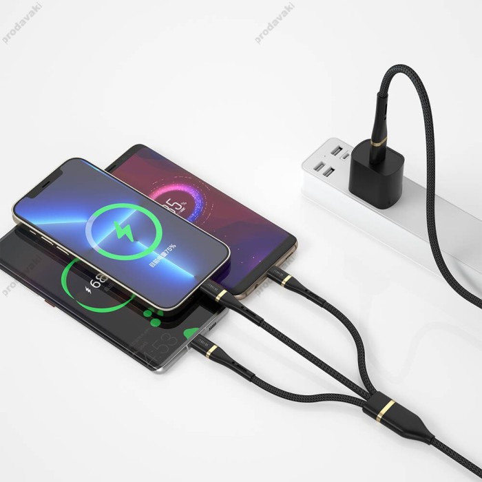 Кабель Wiwu Wi-C024 Elite Series 3in1 Type-C to Lightning – Type-C – Micro USB Ultra Fast Charging Cable 100W 1.2M