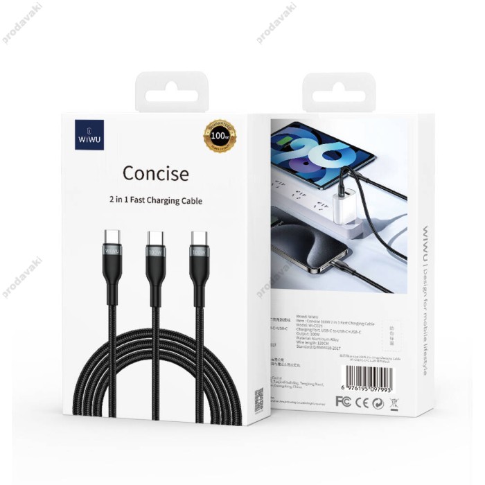 Кабель WiWU WI-C029 100W 2in1 USB-C to USB-C + Lightning Cable 1.2M