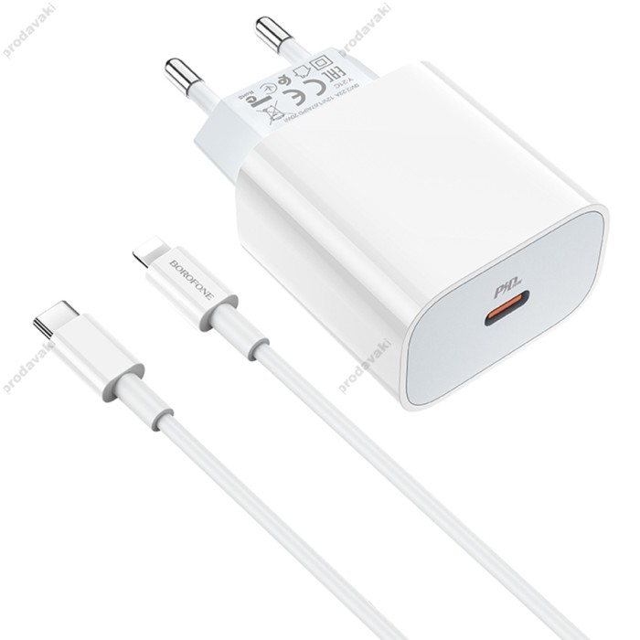 Мережевий зарядний пристрій BOROFONE BA38A Plus Speedy Type-C-Lightning Cable 20W White