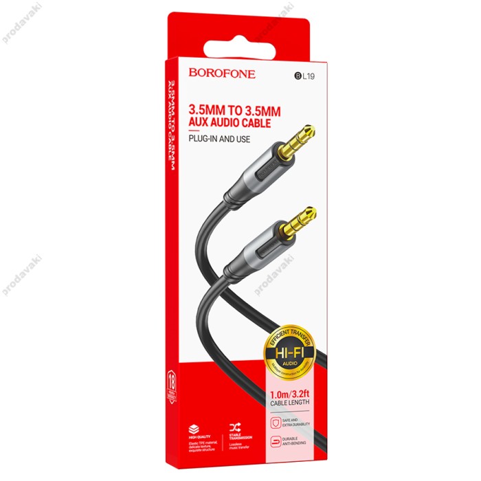 Аудіокабель AUX-кабель аудіоадаптер Borofone BL19 3.5mm to 3.5mm Black