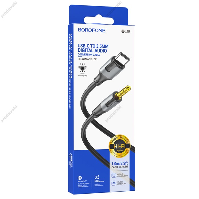 Аудіокабель AUX-кабель аудіоадаптер Borofone BL19 Type-C to 3.5mm Black