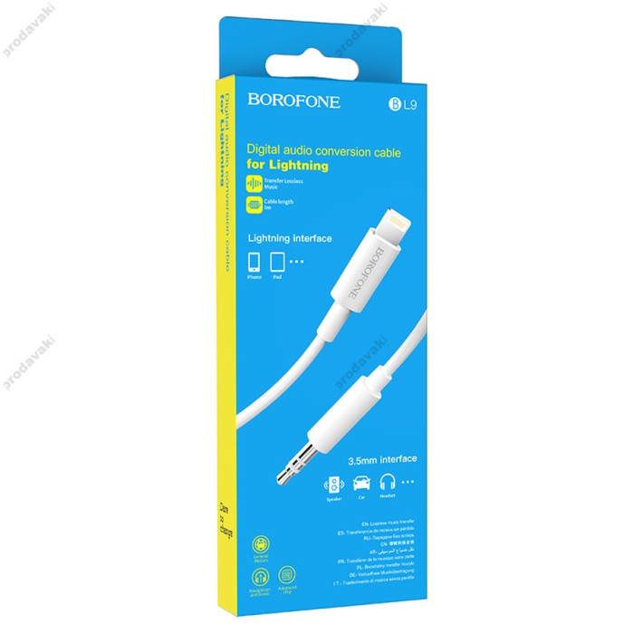 Аудіокабель AUX-кабель аудіоадаптер Borofone BL9 Lightning to 3.5mm White