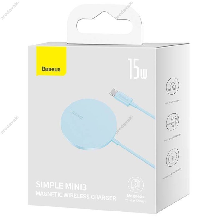 Бездротова зарядка Baseus Simple Mini 3 Magnetic Wireless Charger 15W Blue CCJJ040303