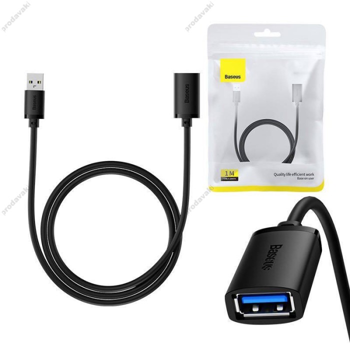 USB Подовжувач Baseus AirJoy Series USB3.0 Extension Cable 1m Cluster Black B00631103111-00