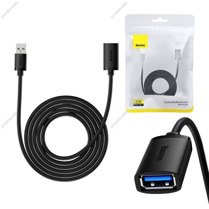 USB Подовжувач Baseus AirJoy Series USB3.0 Extension Cable 3m Cluster Black B00631103111-04