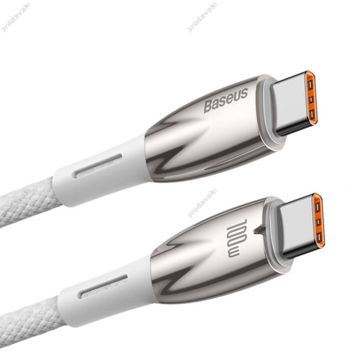 Кабель Baseus Glimmer Series Fast Charging Data Cable Type-C to Type-C 100W 5A 2m White CADH000802