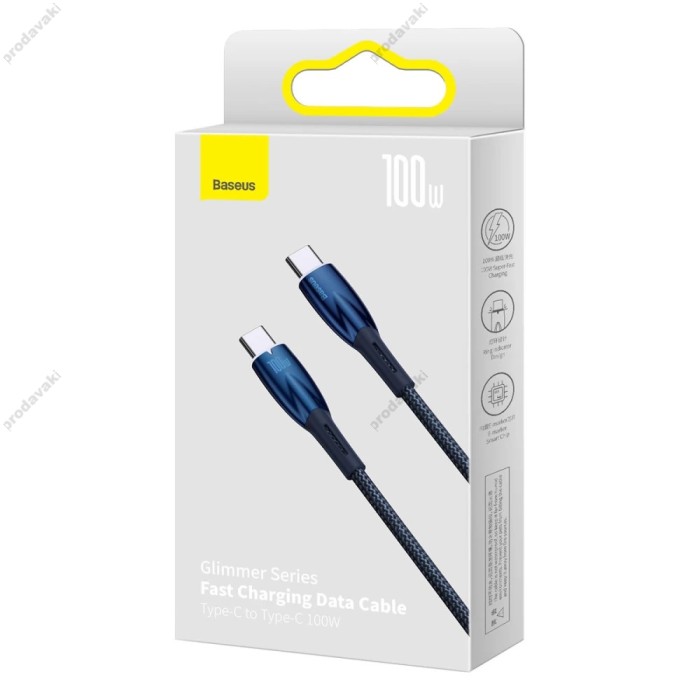 Кабель Baseus Glimmer Series Fast Charging Data Cable Type-C to Type-C 100W 5A 1m Blue CADH000703