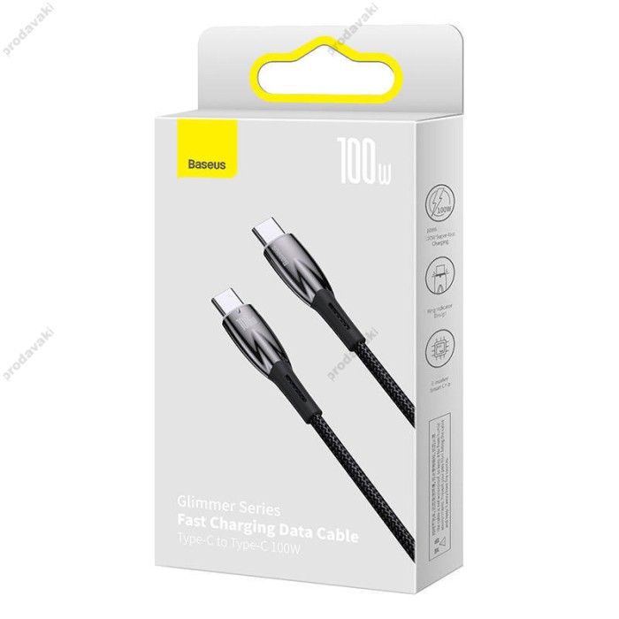 Кабель Baseus Glimmer Series Fast Charging Data Cable Type-C to Type-C 100W 5A 1m Black CADH000701